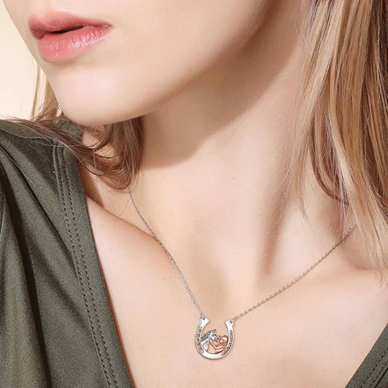 Colliers à pendentif en argent sterling en forme de fer à cheval pour filles et chevaux-6