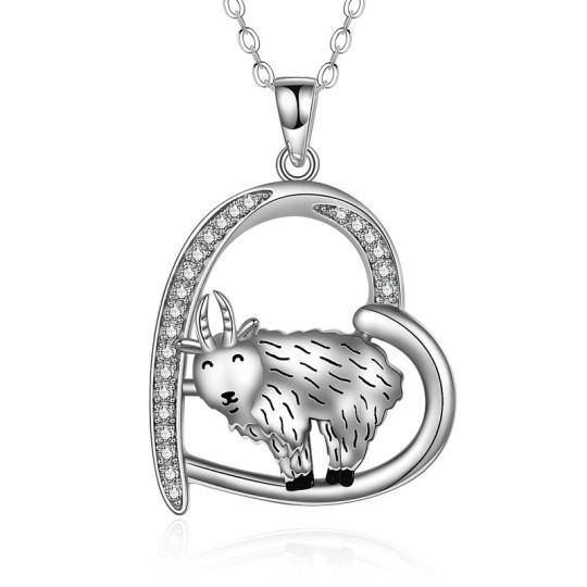 Sterling Silver Cubic Zirconia Goat Pendant Necklace