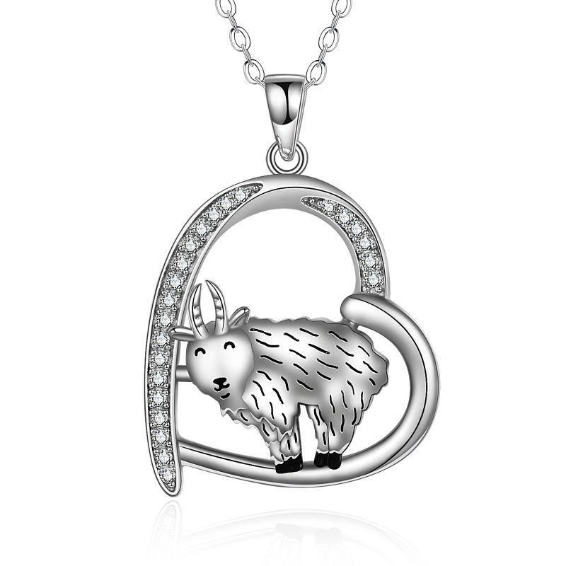 Sterling Silver Cubic Zirconia Goat Pendant Necklace-3