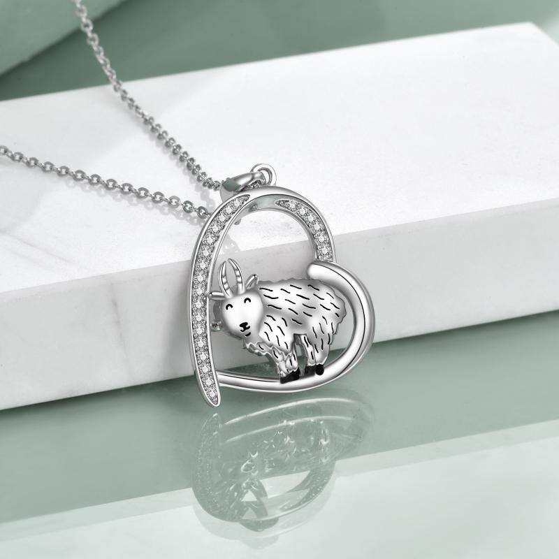 Sterling Silver Cubic Zirconia Goat Pendant Necklace-3