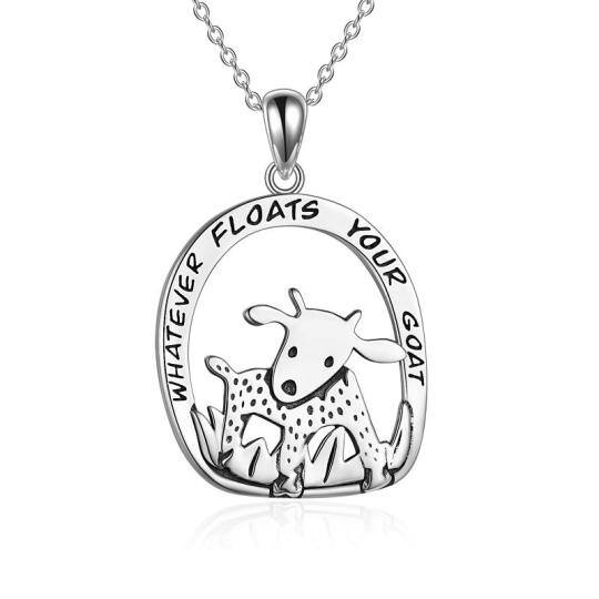 Sterling Silver Goat Pendant Necklace with Engraved Word