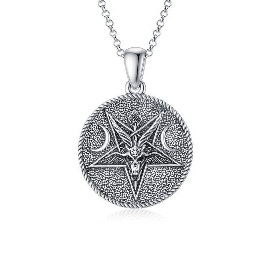 Sterling Silver Goat & Pentagram Pendant Necklace for Men