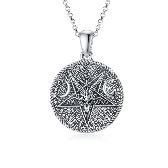 Sterling Silver Goat & Pentagram Pendant Necklace for Men-5