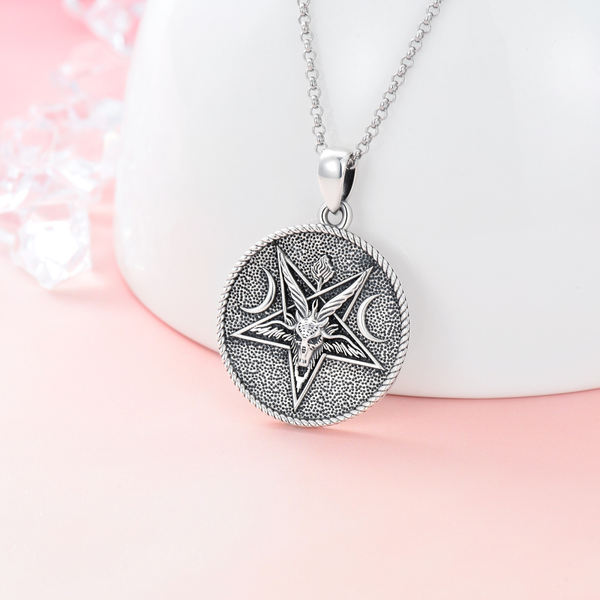 Collier en argent sterling avec pendentif chèvre et pentagramme pour hommes-3