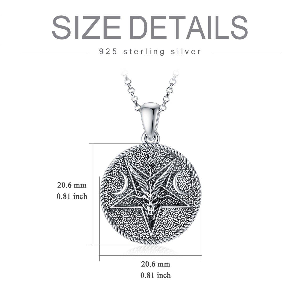 Sterling Silver Goat & Pentagram Pendant Necklace for Men-5