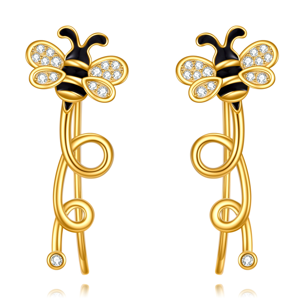 Gold Vermeil Cubic Zirconia Bee Climber Earrings for Women-1