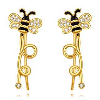 Gold Vermeil Cubic Zirconia Bee Climber Earrings for Women-30