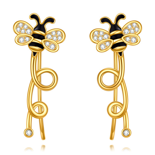 Boucles d'oreilles grimpantes en forme d'abeille en or vermeil et zircone cubique pour femme