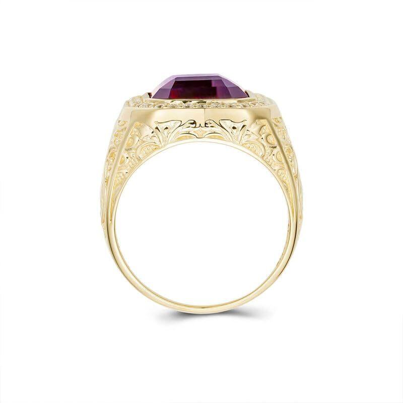 Sterling Silver with Gold Plated Garnet Moissanite Personalized Engraving Ring for Men-3