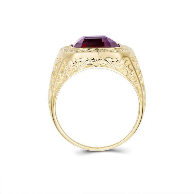 Sterling Silver with Gold Plated Garnet Moissanite Personalized Engraving Ring for Men-3