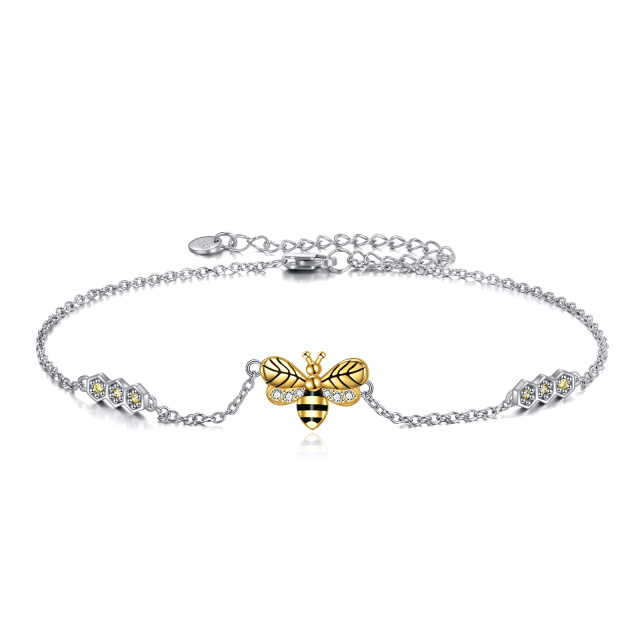 Tobillero con forma de abeja bañado en oro y plata de ley, regalo para mujer-1