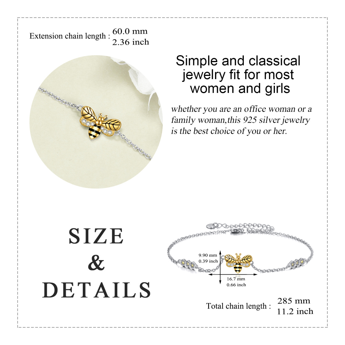 Sterling Silver Gold Plated Honey Bee Ankle Jewelry Gifts for Women-5