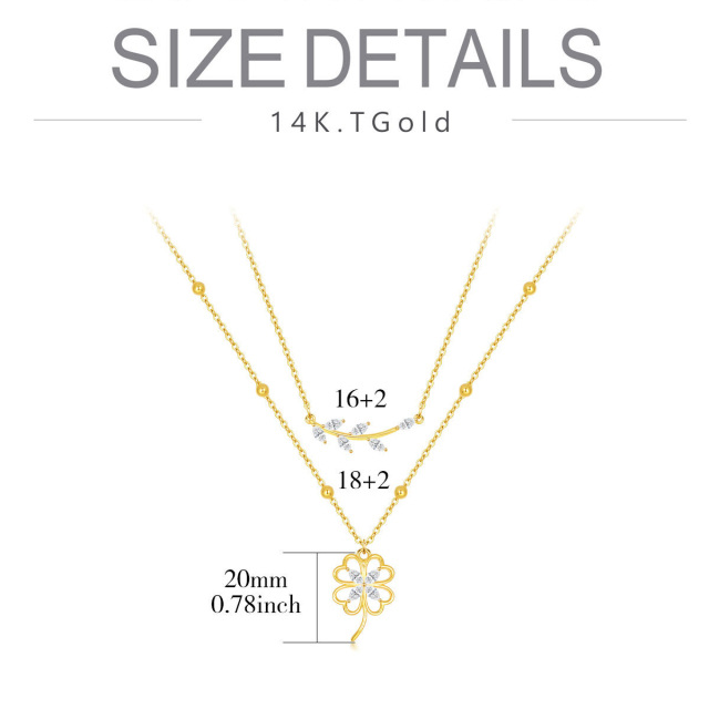 Sterling Silver with Gold Plated Marquise Cubic Zirconia Four Leaf Clover Layered Necklace-5