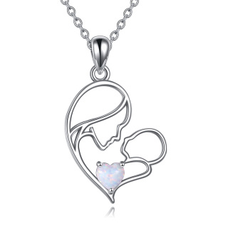 Sterling Silver with Gold Plated Opal Mother & Child Heart Pendant Necklace-10