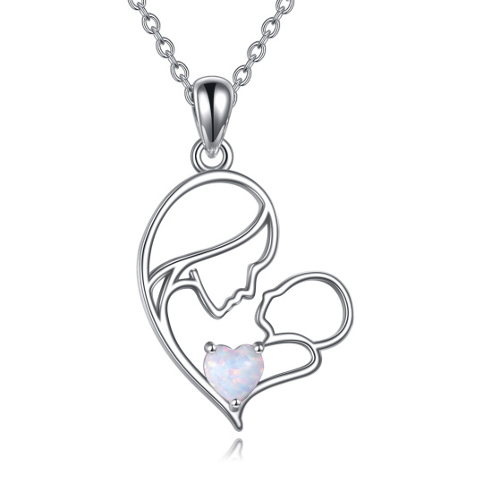 Collier avec pendentif cœur mère-enfant en argent sterling et opale plaquée or
