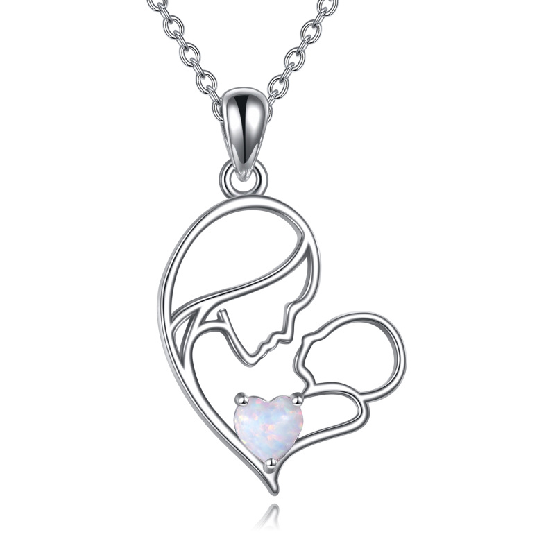 Sterling Silver with Gold Plated Opal Mother & Child Heart Pendant Necklace-15