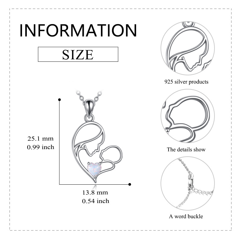 Sterling Silver with Gold Plated Opal Mother & Child Heart Pendant Necklace-5