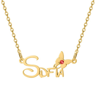 Sterling Silver with Gold Plated Personalized Birthstone Name Butterfly Pendant Necklace-1