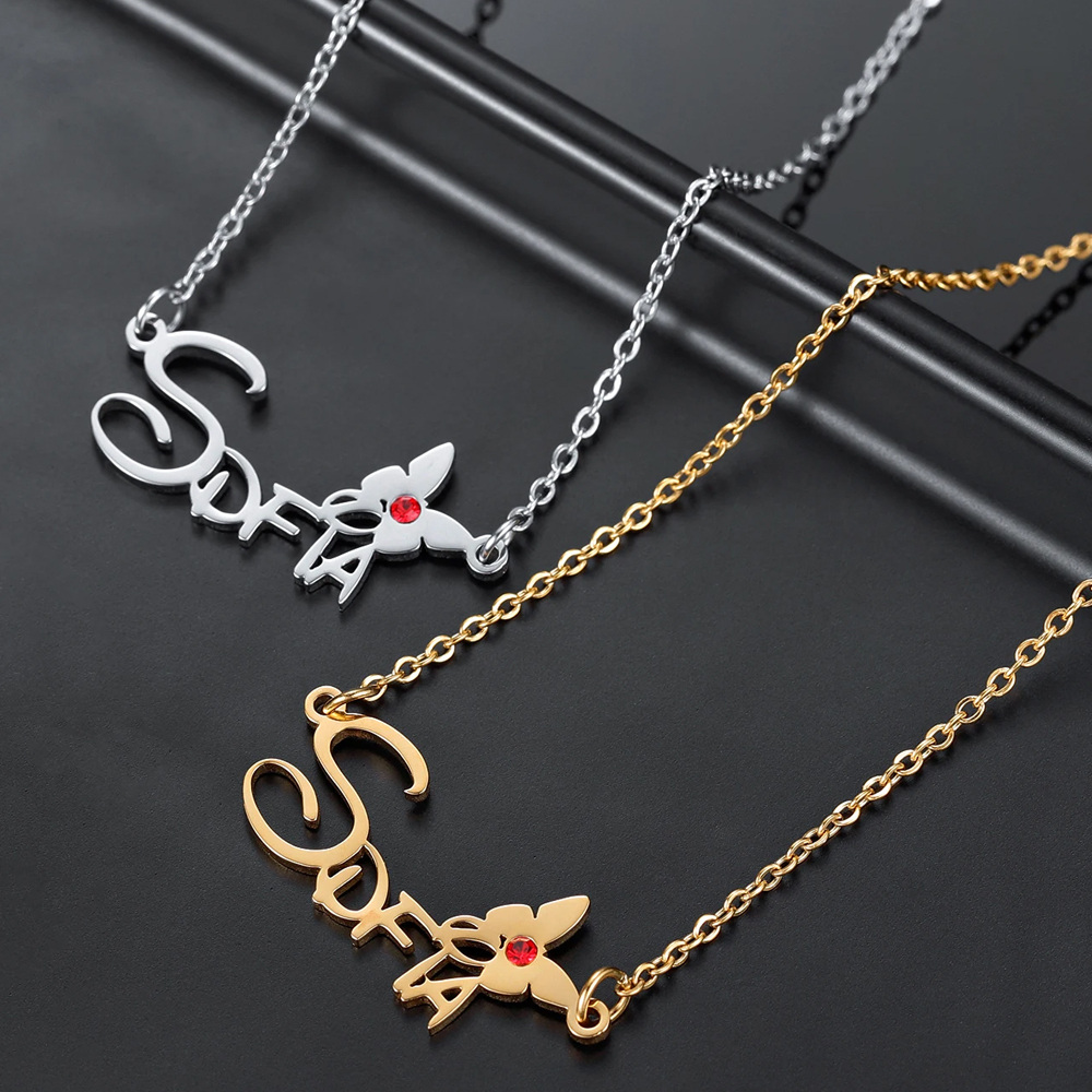 Sterling Silver with Gold Plated Personalized Birthstone Name Butterfly Pendant Necklace-3