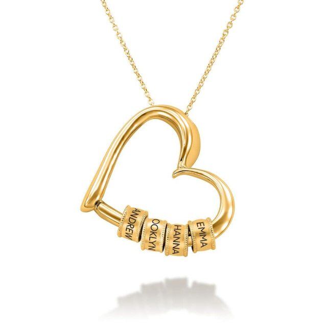 Collar con colgante de corazón con nombre de cuentas de plata de ley chapadas en oro con grabado personalizado-1