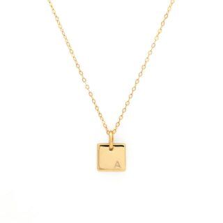 Sterling Silver with Gold Plated Personalized Initial Letter Square Pendant Necklace-7