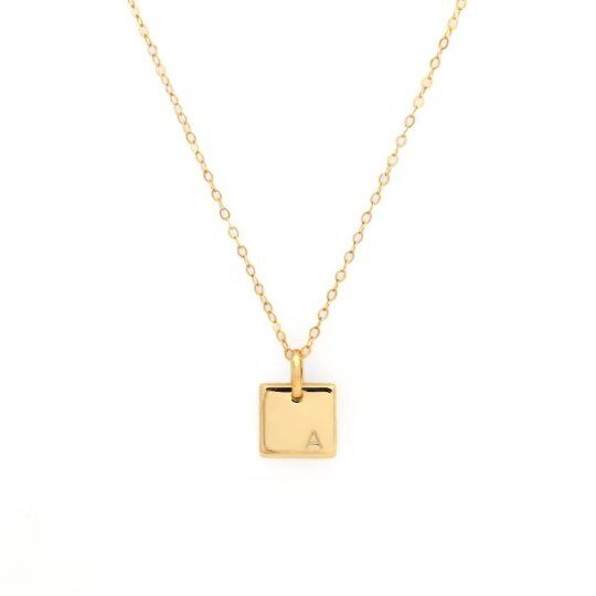 Sterling Silver with Gold Plated Personalized Initial Letter Square Pendant Necklace