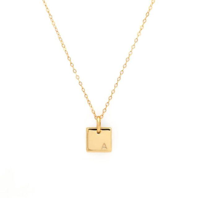 Sterling Silver with Gold Plated Personalized Initial Letter Square Pendant Necklace-1