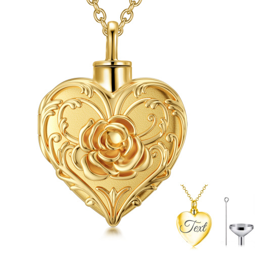 Sterling Silver with Gold Plated Rose Urn Necklace for Ashes with Engraved Word