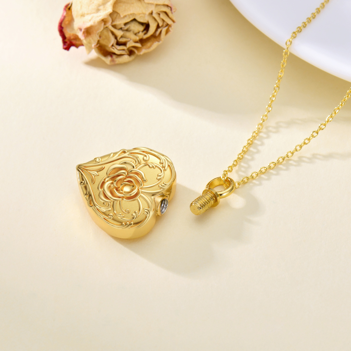 Sterling Silver with Gold Plated Rose Urn Necklace for Ashes with Engraved Word-3