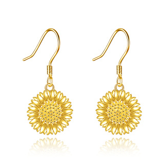 Gold Vermeil Sunflower Drop Earrings for Women-11