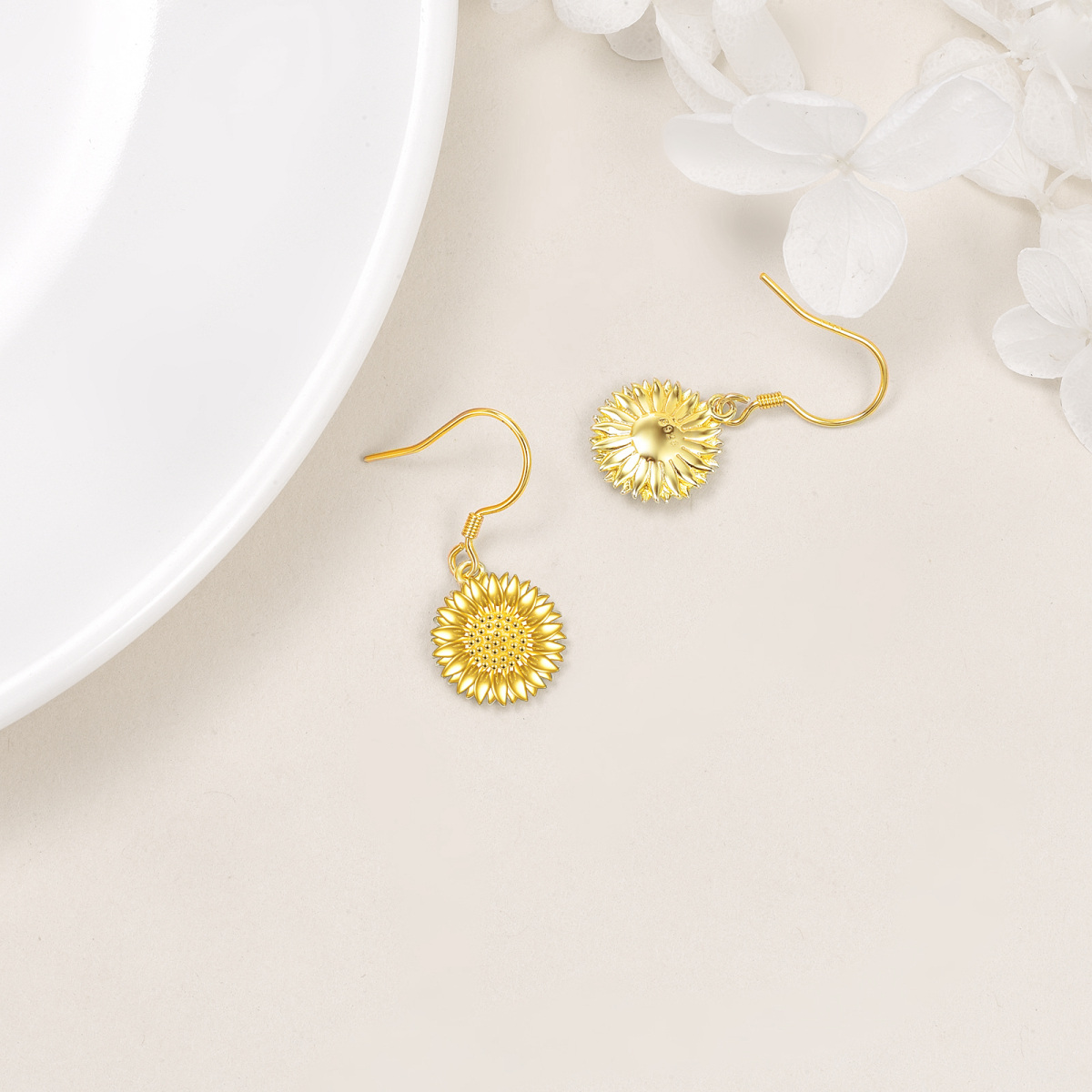 Gold Vermeil Sunflower Drop Earrings for Women-3