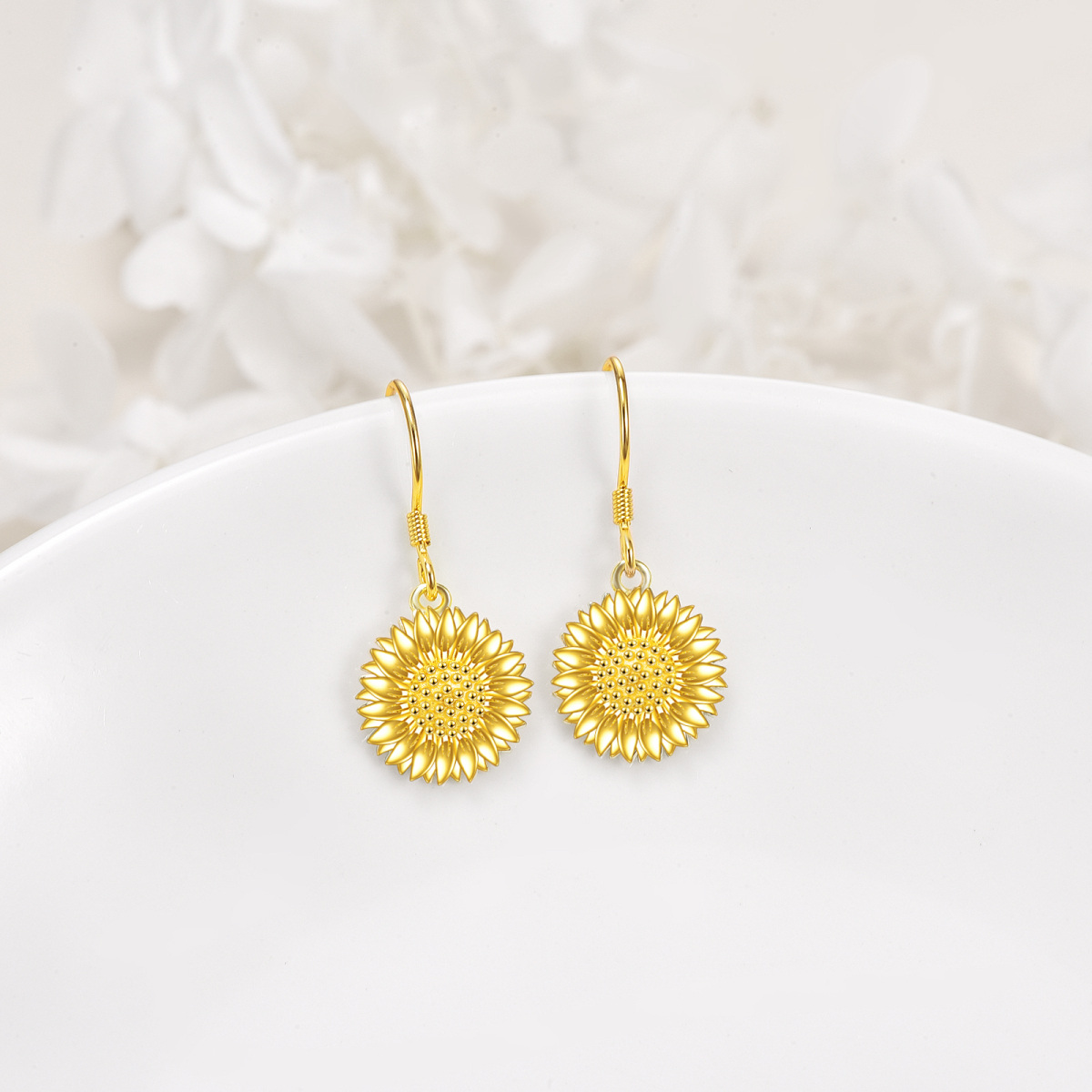 Gold Vermeil Sunflower Drop Earrings for Women-4