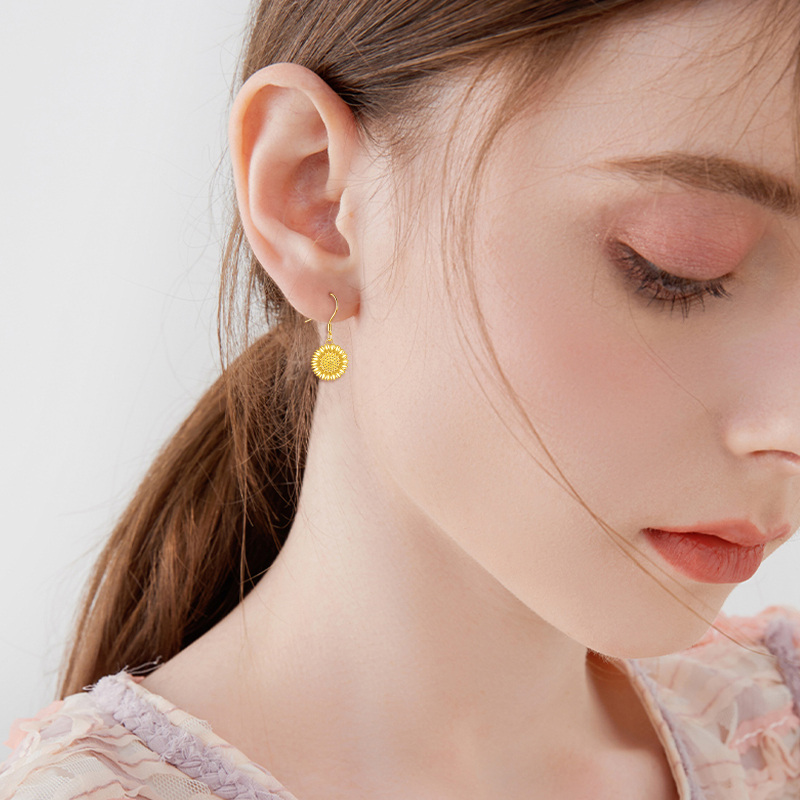 Brincos de gota de girassol em ouro vermeil para mulheres-2