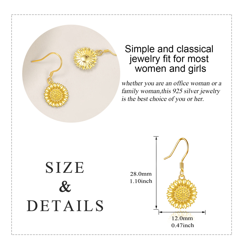 Gold Vermeil Sunflower Drop Earrings for Women-5