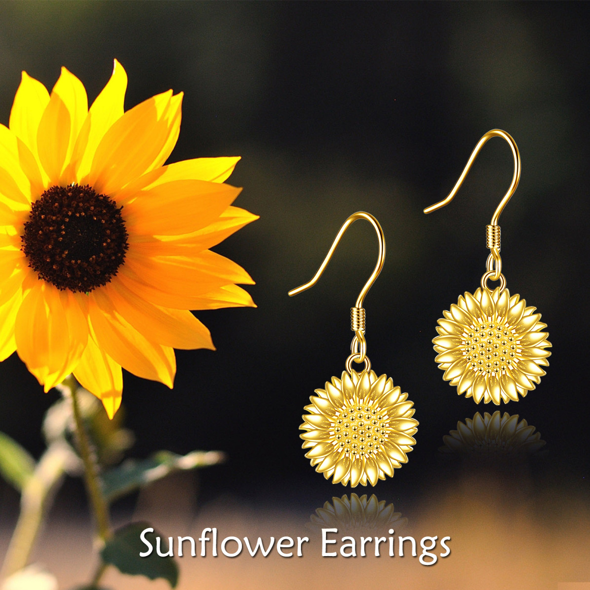 Gold Vermeil Sunflower Drop Earrings for Women-6