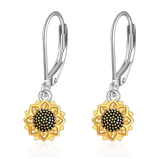 Collier, boucles d'oreilles et bague en argent sterling 925 plaqué or avec tournesol