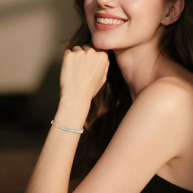 Pulsera de Tenis de Plata Esterlina con Circonia Cúbica Chapada en Oro-2