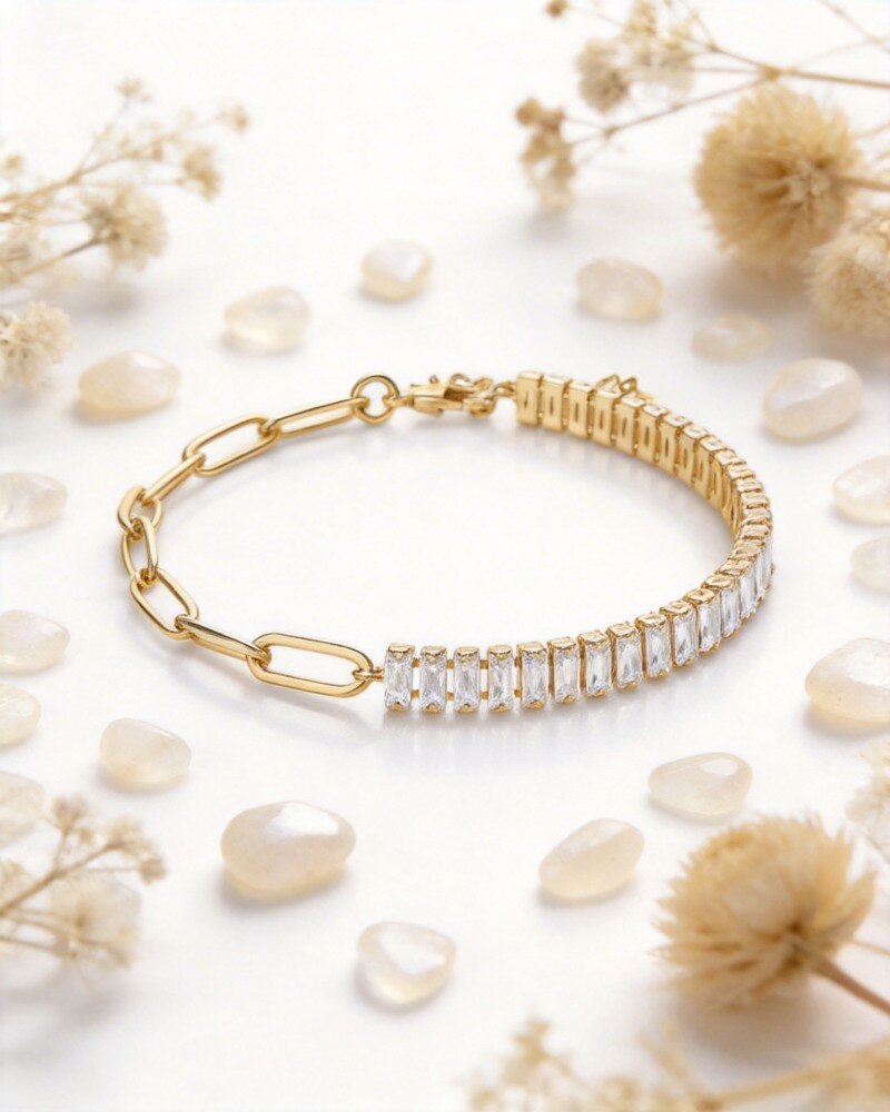 Pulsera de Tenis de Plata Esterlina con Circonia Cúbica Chapada en Oro-3