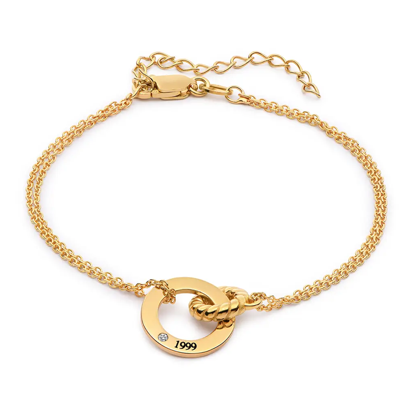 Pulseira de pingente de círculo gravado personalizado com intertravamento de ouro vermeil para mulheres-1