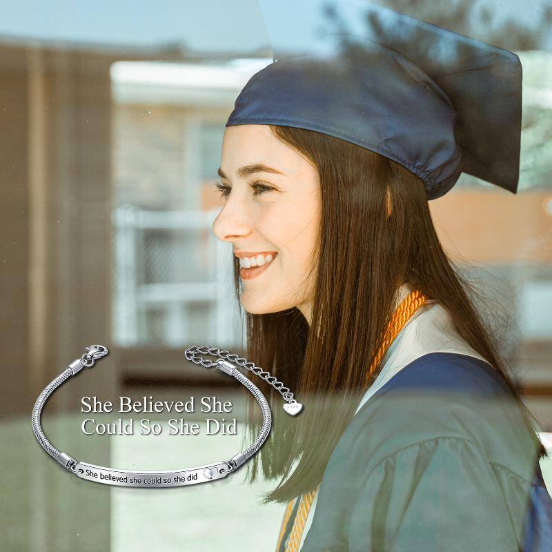 Sterling Silver Graduation Girl Identification Bracelet with Engraved Word-6