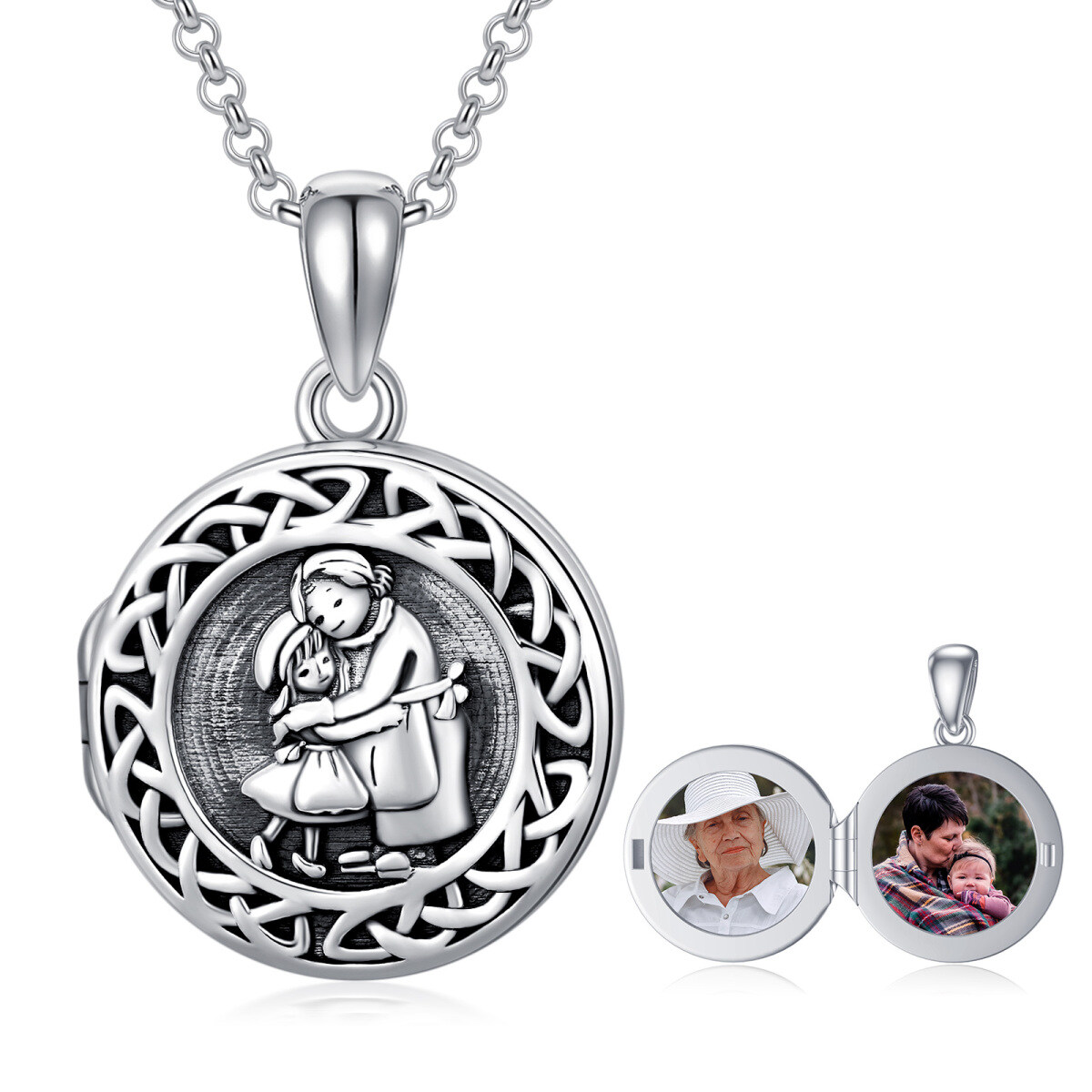 Sterling Silver Grandmother & Celtic Knot Personalized Photo Locket Necklace-1