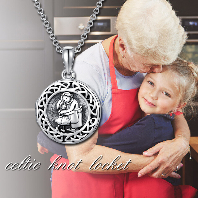 Collana in argento sterling con medaglione personalizzato con foto della nonna e nodo celtico-4