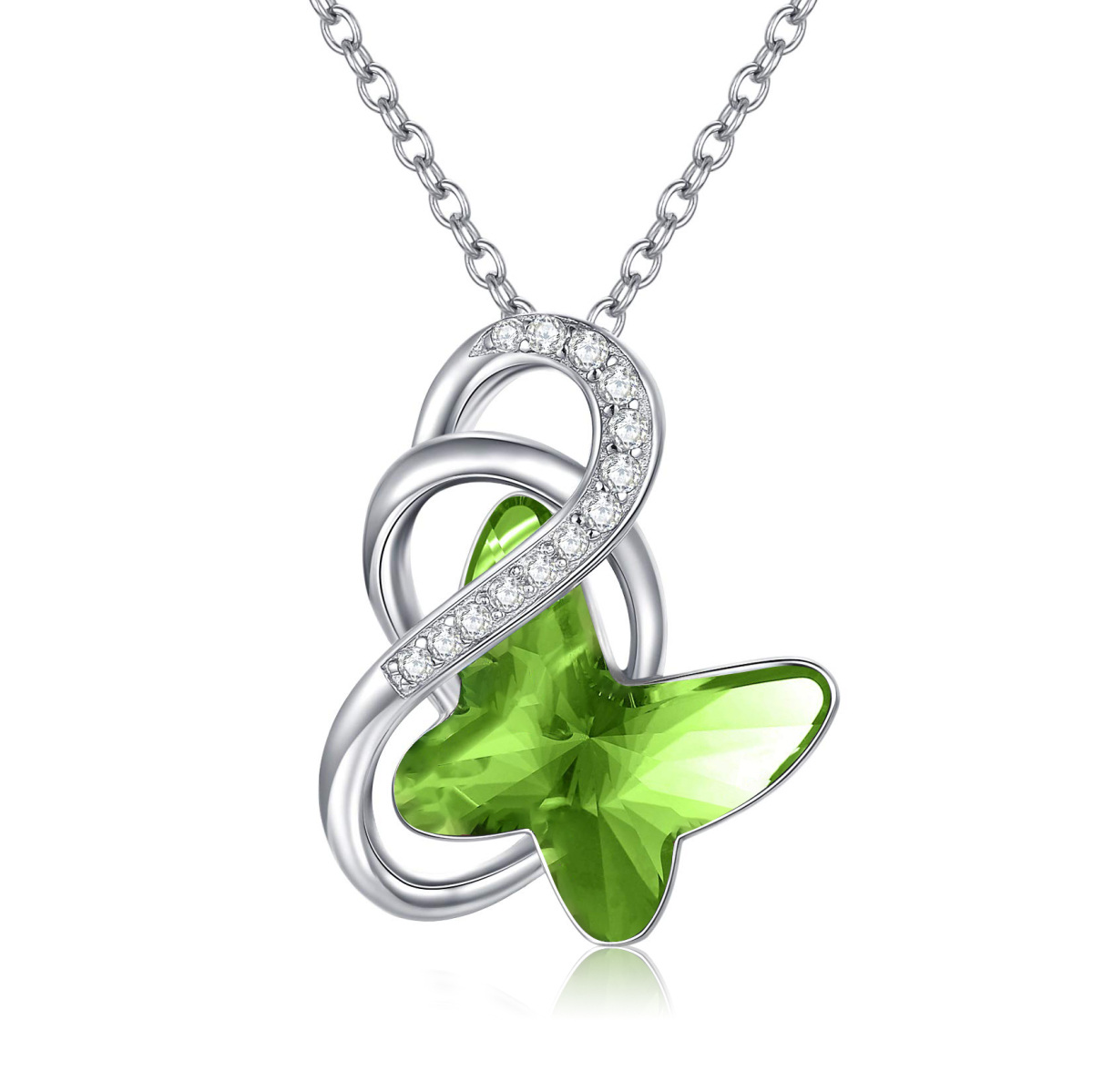 Sterling Silver Green Crystal Butterfly Infinity Symbol Pendant Necklace for Women-1