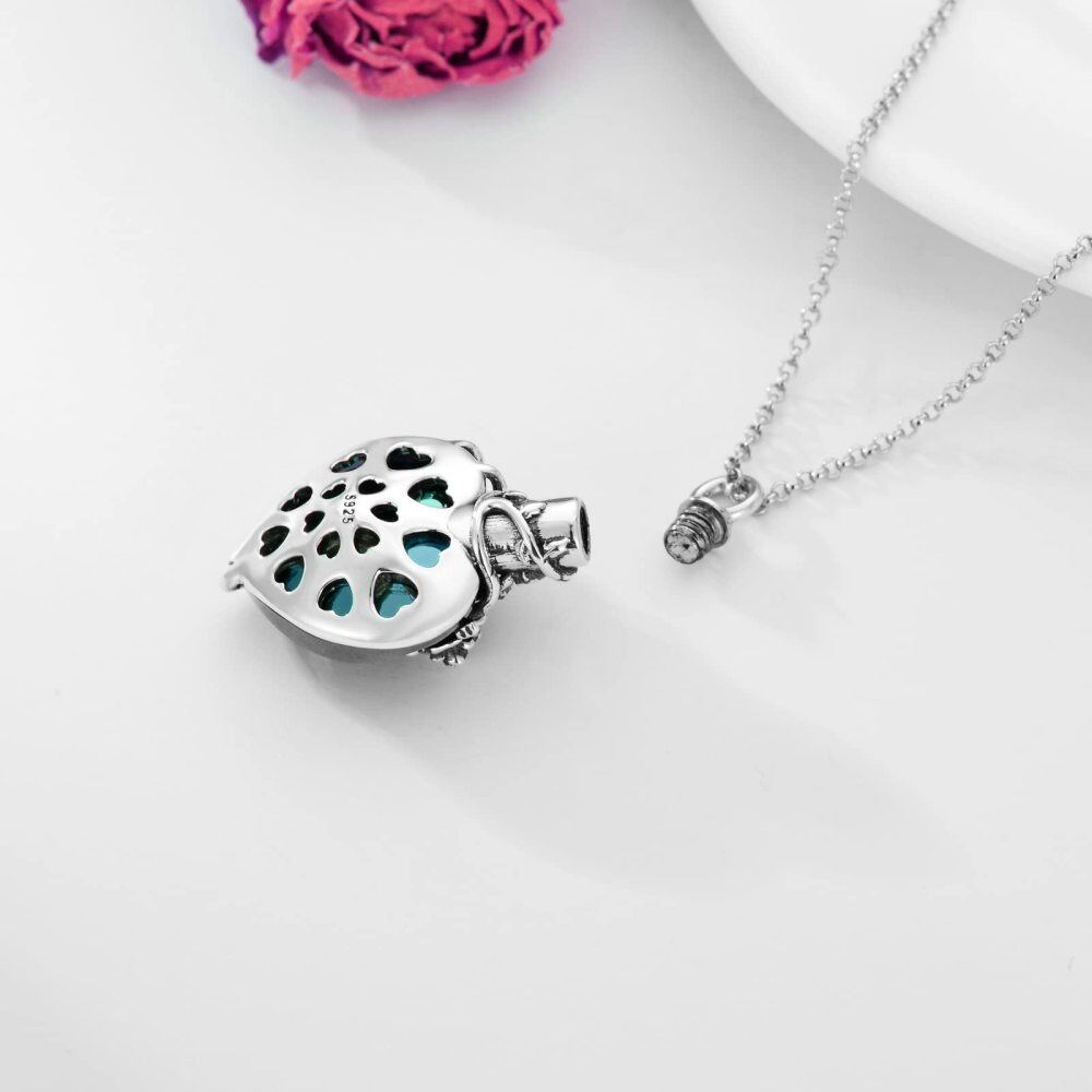 Sterling Silver Heart Shaped Crystal Rose & Heart Urn Necklace for Ashes-4