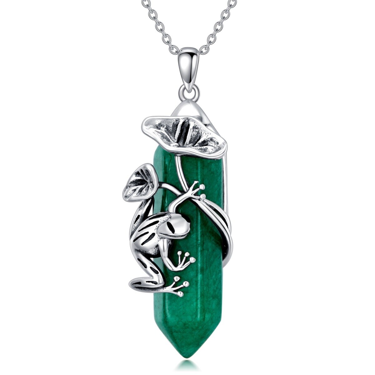 Sterling Silber Grün Jade Frosch Anhänger Halskette-1