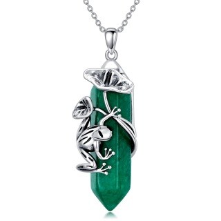 Sterling Silver Green Jade Frog Pendant Necklace-7