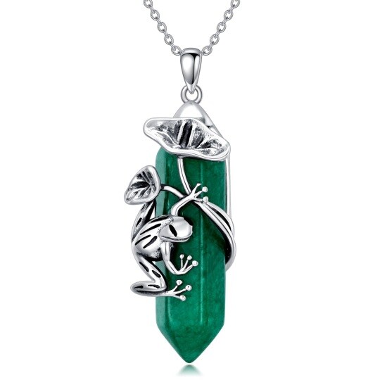 Collana con ciondolo a forma di rana di giada verde in argento sterling