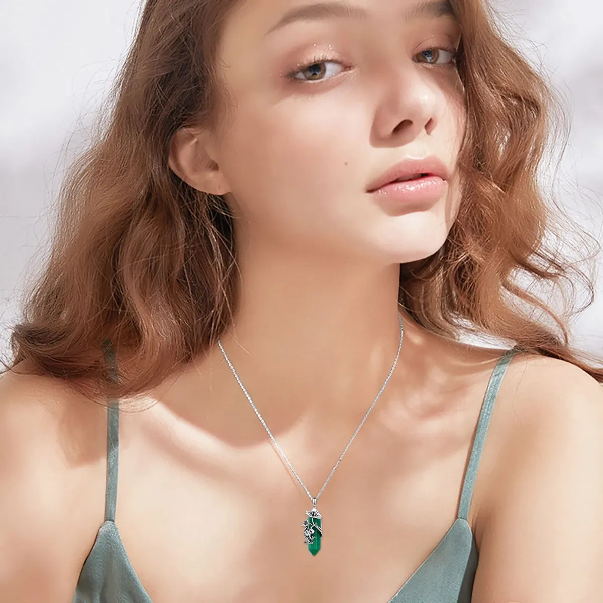 Collier en argent sterling avec pendentif grenouille en jade vert-2