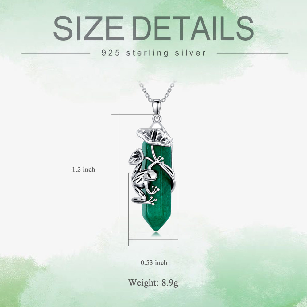 Sterling Silver Green Jade Frog Pendant Necklace-5