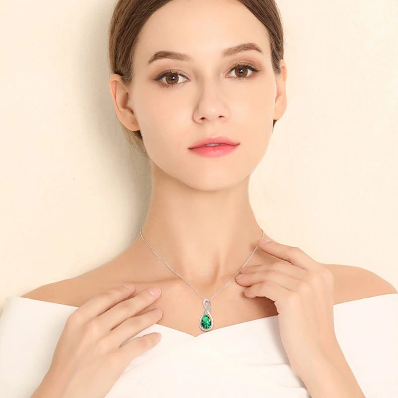 Sterling Silver Green Lab Created Diamond Infinity Symbol Necklace for Women-2
